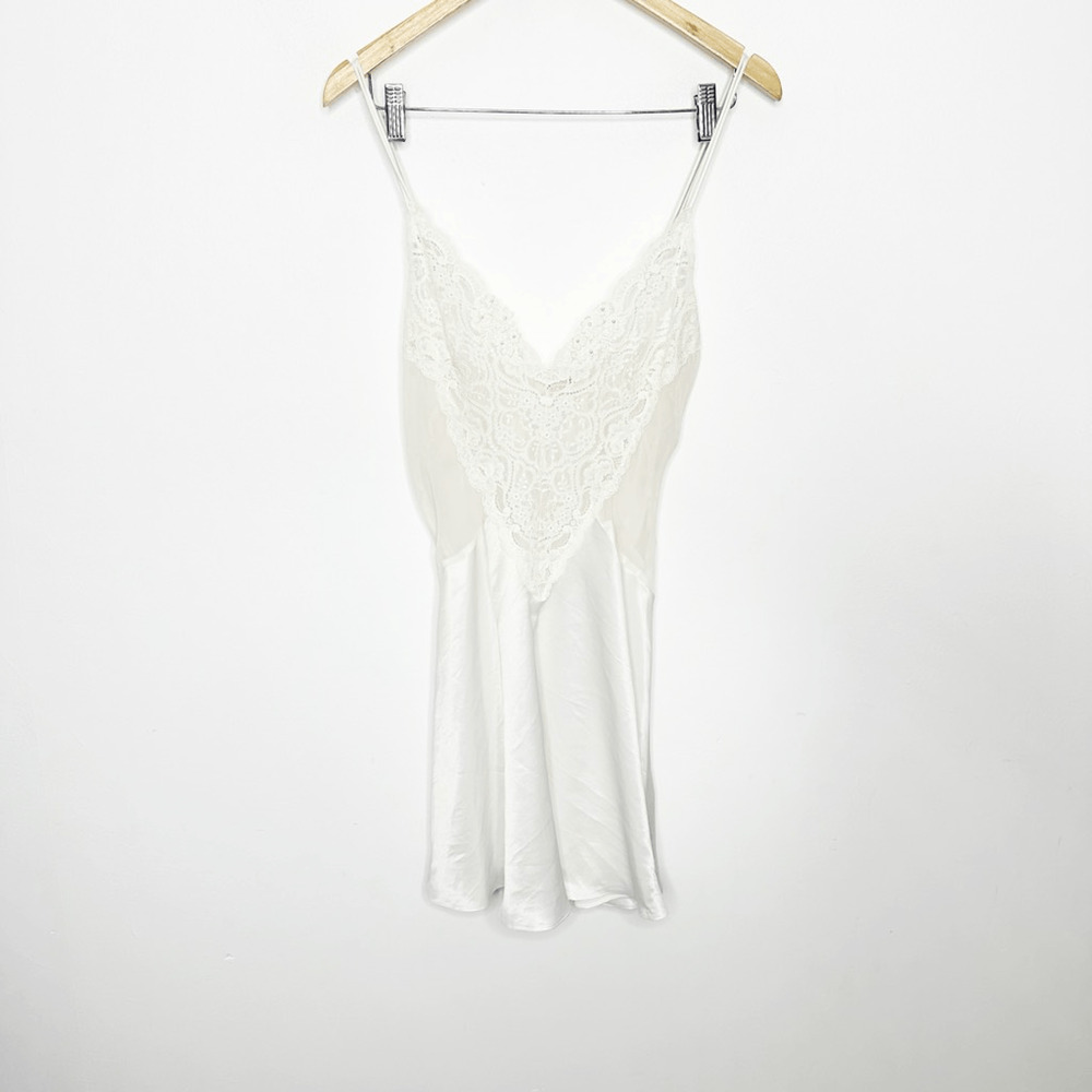 VTG 90s Victoria's Secret lace floral short nightgown WHITE semi sheer womens M - Picture 2 of 8